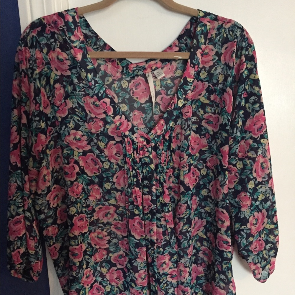 Lc Lauren Conrad navy floral blouse